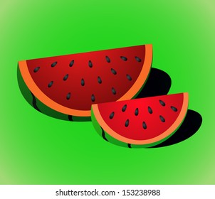 vector watermelon slice on green background