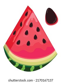 Vector watermelon slice and seed in 3d style, beautiful and natural look.  Isolated on plain white  background, ideal for pattern, wallpaper and background