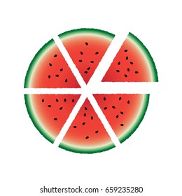 Vector watermelon. Sliced watermelon with black seeds. Isolated background.