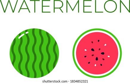 Vector of watermelon and sliced half of watermelon on white background
