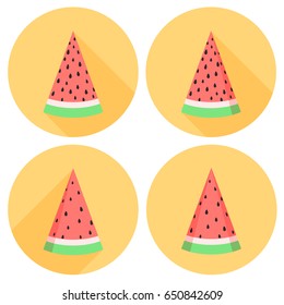 Vector watermelon slices set in flat style with circles isolated on the white background