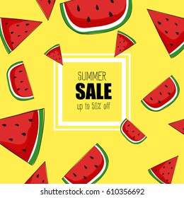 vector of Watermelon Summer sale.Watermelon background.illustration with yellow background.