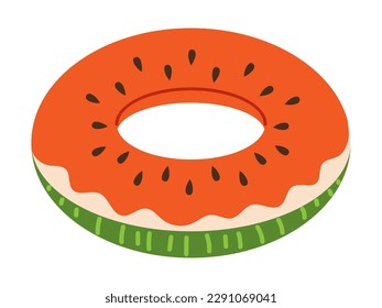 Anillo de natación de sandía vectorial. Anillo de goma inflable. Diseño de fruta. Equipamiento de baño de verano. Juguete de natación infantil.