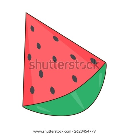 Vector watermelon wedge with seeds and green rind.