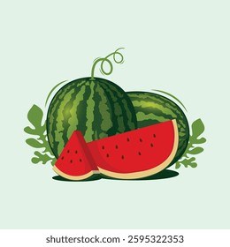 Vector Watermelons Whole and Slices