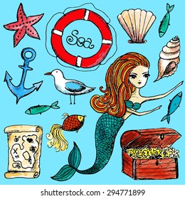 vector watertcolor sea set