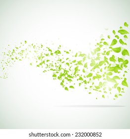 Vector wave background with leaves.Eps 10 illustration.