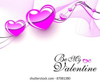 Vector wave  background with shiny pink hearts concept valentine card.