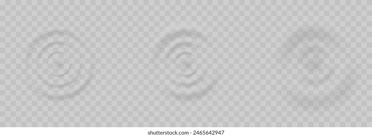 Vector wave circles on the water surface. Water ripples png. Water movement, water or sound effect on isolated transparent background.