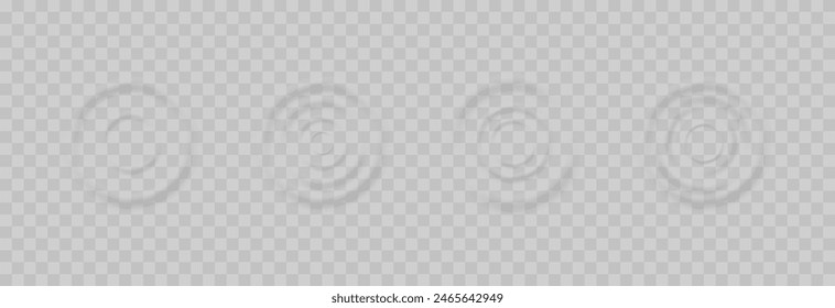 Vector wave circles on the water surface. Water ripples png. Water movement, water or sound effect on isolated transparent background.