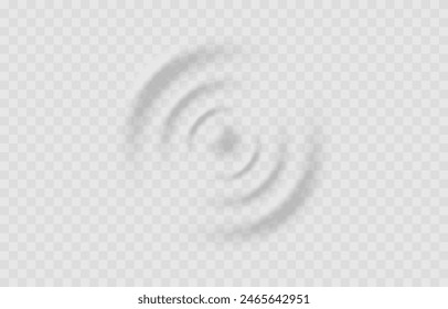 Vector wave circles on the water surface. Water ripples png. Water movement, water or sound effect on isolated transparent background.