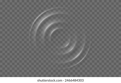 Vector wave circles on the water surface. Water ripples png. Water movement, water or sound effect on isolated transparent background.