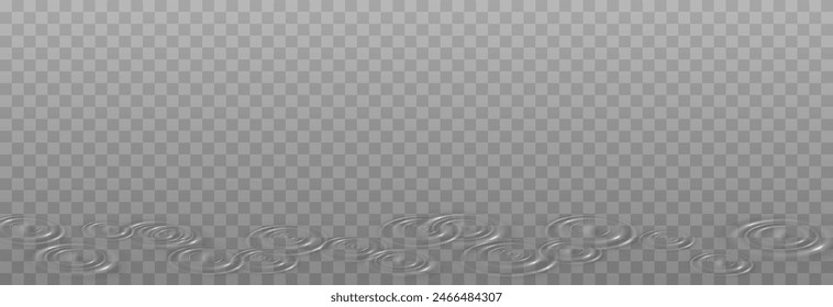 Vector wave circles on the water surface. Water ripple png. Ripples on a puddle after rain.