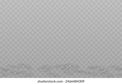 Vector wave circles on the water surface. Water ripple png. Ripples on a puddle after rain.