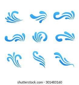 Vector wave curly shapes icons set.