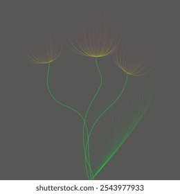 Vector wave dynamic lines. Colored abstract flower shapes.