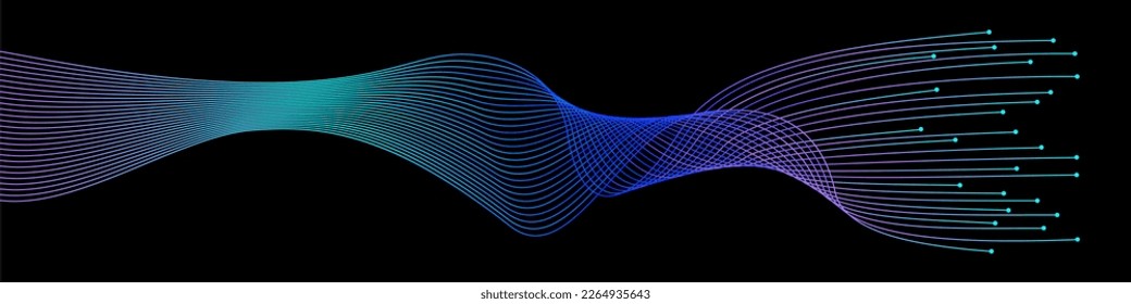 Vector wave dynamic music lines. Blue-violet abstract lines. Sound waves on a black background for your design. Vector EPS 10