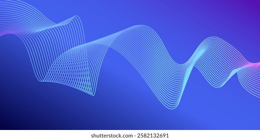 Vector wave dynamic music lines. Blue-violet abstract lines. Sound waves on a black background for your design. Vector EPS 10