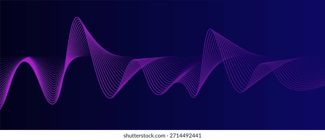 Líneas de música dinámica de onda de Vector. Líneas abstractas violeta-rosa. Ondas de sonido sobre fondo oscuro para su diseño. Vector EPS 10