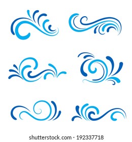 Vector wave icons, set of decorative wavy shapes on white