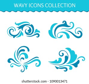 Vector wave icons, simple swirls, set of decorative flourishes, curly embellishment on white background