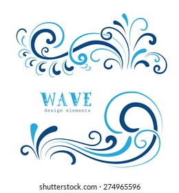 Vector Wave Icons, Wavy Shapes, Decorative Swirls On White 