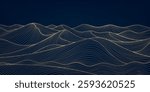 Vector wave line pattern, sea, mountains, hills art. Japanese nature illustration, china wallpaper, geometric curve wallpaper. Gold on blue