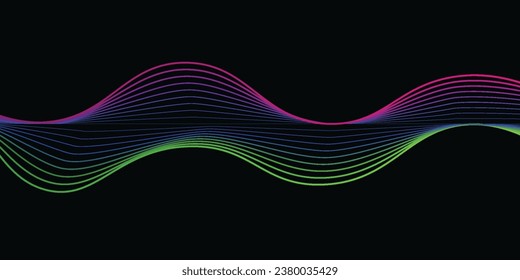 Vector wave line pattern smooth curve flowing dynamic green and red gradient light isolated on black background for luxury, technology, digital concept