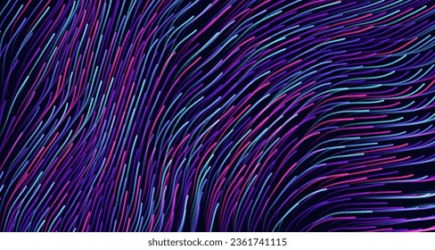 Vector Wave Lines Dynamic Flowing. Smooth Organic Lines Motion Background. Neural Network Artificial Intelligence Background. Machine Learning Network. Abstract Technology Vector Illustration.