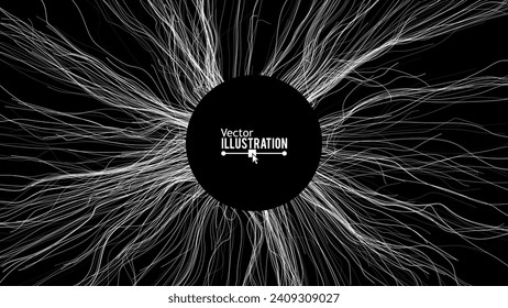 Vector Wave Lines Dynamic Flowing from Center. Neural Network Smooth Lines Background. Abstract Circle Frame. Vector Illustration.