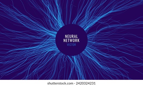 Vector Wave Lines Dynamic Flowing from Center. Neural Network Smooth Lines Background. Abstract Circle Frame. Digital Neuron. Vector Illustration.