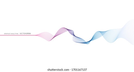 Vector wave lines flowing dynamic colorful blue pink isolated on white background for concept of AI technology, digital, communication, science, music