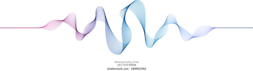 Vector wave lines flowing dynamic colorful blue pink isolated on white background for concept of AI technology, digital, communication, science, music