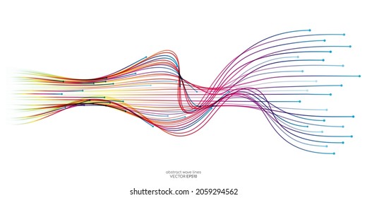 Vector wave lines flowing dynamic in colorful isolated on white background for concept of AI technology, digital, communication, science, music