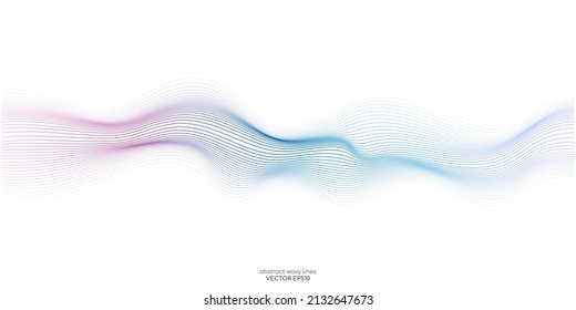 Vector wave lines flowing dynamic colorful blue pink isolated on white background for concept of AI technology, digital, communication, science, music