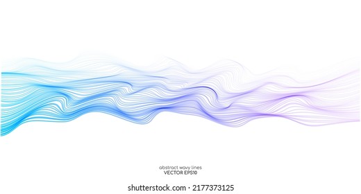 Vector wave lines flowing dynamic colorful gradient blue purple pink isolated on white background for concept of technology, digital, communication, science, music