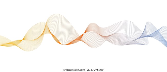 Vector wave lines flowing dynamic colorful yellow and orange isolated on white background for concept of AI technology, digital, communication, science, music.