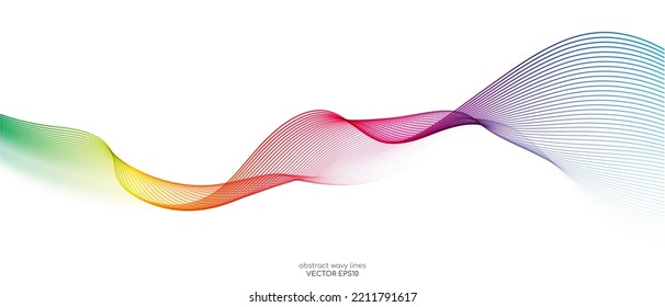 Vector wave lines smooth flowing dynamic colorful spectrum gradient isolated on white background for concept of technology, digital, communication, science, music