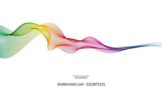 Vector wave lines smooth flowing dynamic colorful spectrum gradient isolated on white background for concept of technology, digital, communication, science, music