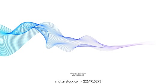 Vector wave lines smooth flowing dynamic blue purple pink gradient isolated on white background for concept of technology, digital, communication, science, music