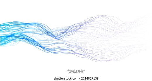 Vector wave lines smooth flowing dynamic blue green gradient light isolated on black background for concept of technology, digital, communication, science, music