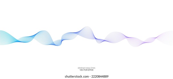 Vector wave lines smooth flowing dynamic colorful gradient blue purple pink isolated on white background for concept of technology, digital, communication, science, music