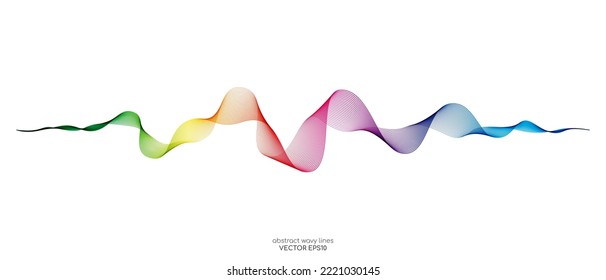 Vector wave lines smooth flowing dynamic colorful gradient spectrum colors isolated on white background for concept of technology, digital, communication, science, music