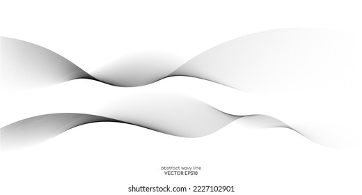 Vector wave lines smooth flowing dynamic black grey gradient isolated on white background for concept of technology, digital, communication, science, music