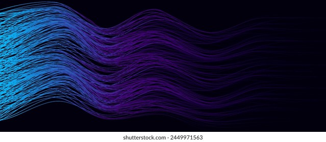 Vector wave lines smooth flowing dynamic blue green gradient light isolated on black background for concept of technology, digital, communication, science, music