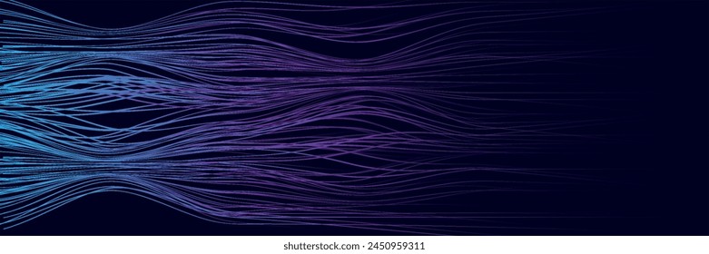 Vector wave lines smooth flowing dynamic blue green gradient light isolated on black background for concept of technology, digital, communication, science eps10.