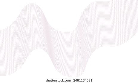 Vector wave lines smooth flowing dynamic pink gradient isolated on white background. Abstract pink color lines and white background. Technology digital particle wave motion on white background