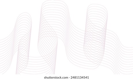 Vector wave lines smooth flowing dynamic pink gradient isolated on white background. Abstract pink color lines and white background. Technology digital particle wave motion on white background