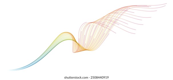 Linhas de onda vetorial suave fluindo gradiente de luz do espectro dinâmico isolado no fundo branco para o conceito de tecnologia, digital, comunicação, ciência, música