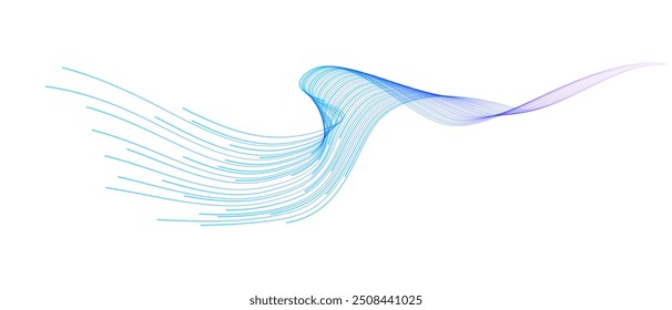 Vector wave lines smooth flowing dynamic blue purple pink gradient isolated on white background for concept of technology, digital, communication, science, music